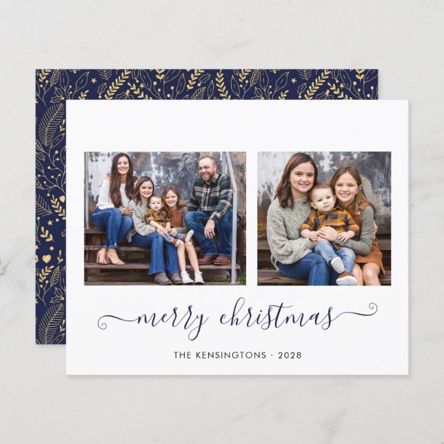 BUDGET Navy Blue Gold Script Frohe Weihnachten (Vorne/Hinten)