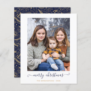 BUDGET Navy Blue Gold Script Frohe Weihnachts-Foto