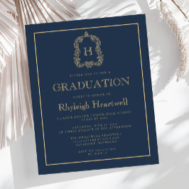 Budget Navy Blue Gold Wappen Graduation Party