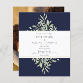 Budget Navy Blue Greenerity Wedding Foto Einladung