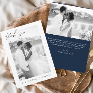 Budget Navy Blue Minimalistisch Wedding Vielen Dan Einladung