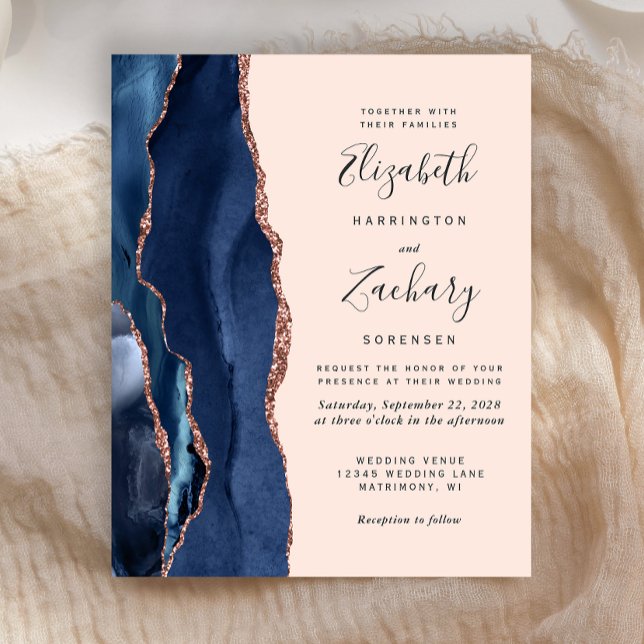 Budget Navy Blue Rose Gold Agate Blush Hochzeit (Von Creator hochgeladen)