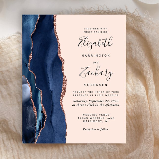 Budget Navy Blue Rose Gold Agate Blush Hochzeit (Von Creator hochgeladen)