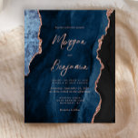 Budget Navy Blue Rose Gold Agate Wedite Einladung<br><div class="desc">Diese elegante Hochzeitseinladung zeigt ein Hintergrundbild des marineblauen Aquarells,  bestickt mit Imitaten Rose Gold Glitzer. Der anpassbare Text kombiniert moderne Rose-Rosa-Handschrift,  Copperplate und kursiven Schriftart. Auf der Rückseite befindet sich eine koordinierende Marineblau und Rose Gold-Agate-Design.</div>