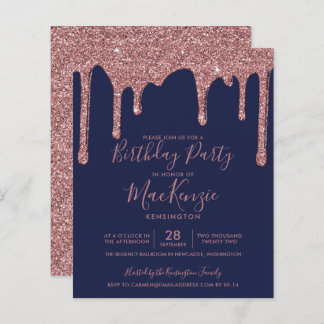 BUDGET Navy Blue Rose Gold Glitzer Tropfen Geburts