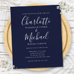 Budget Navy Blue Script Einladung<br><div class="desc">Diese elegante,  preiswerte Hochzeitseinladung mit ihren charakteristischen Stilnamen kann mit Ihren Informationen in der modernen Typografie personalisiert werden. Entwickelt von Thisisnotme©</div>