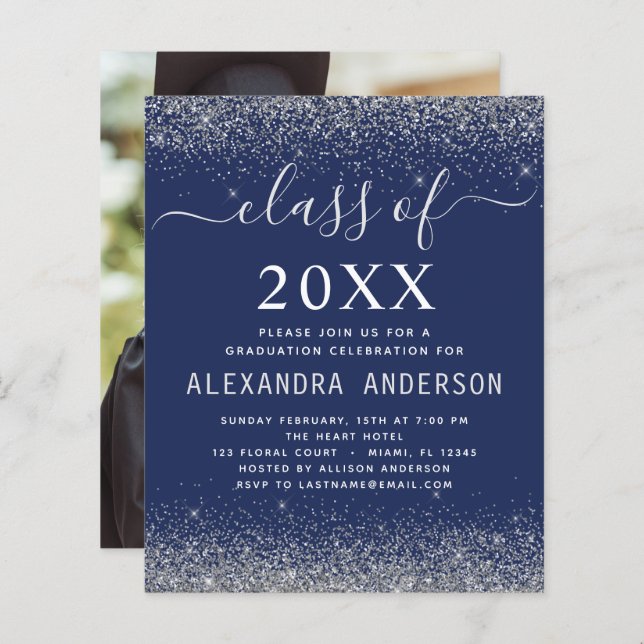 Budget Navy Blue Silver Foto Abschluss 2023 (Vorne/Hinten)