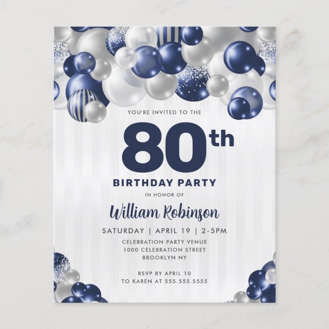 Budget Navy Blue Silver Glitzer Balloon Geburtstag (Vorderseite)