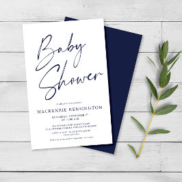 Budget Navy Blue Simple Script Baby Dusche FLYER