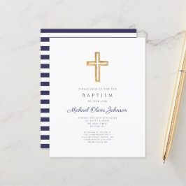 Budget Navy Blue Stripes Cross Boy Taufe einladen