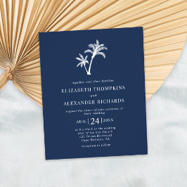 Budget Navy Blue Tropical Palm Hochzeit Einladung Flyer