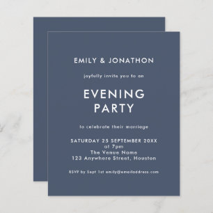 Budget Navy Blue Wedding Abend Party Einladung