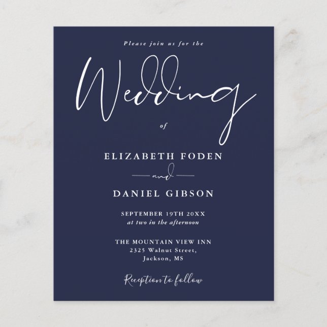 Budget Navy Blue Wedding Einladung (Vorderseite)