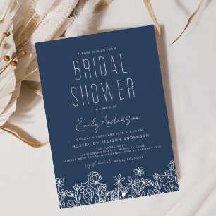 Budget Navy Blue Wildblume Brautparty Elegant Flyer