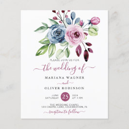 Budget Navy Blue Wine Floral Wedding Einladung Flyer
