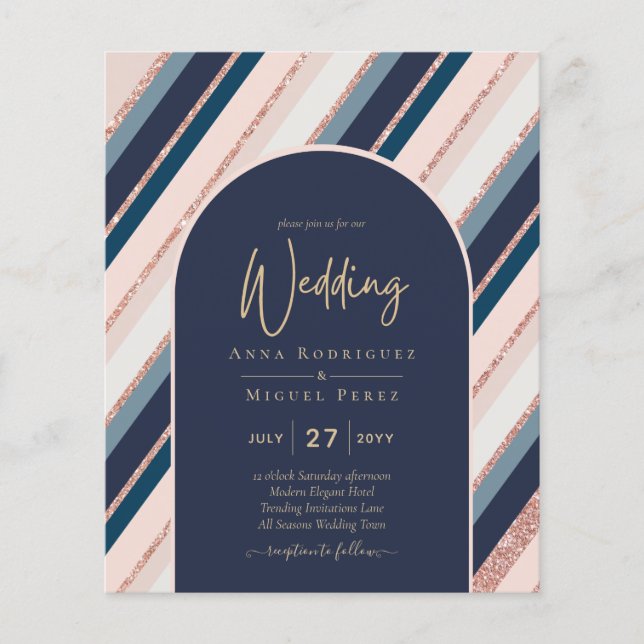 BUDGET Navy Blush Pink Rose Gold Hochzeit INVITE Flyer (Vorne)