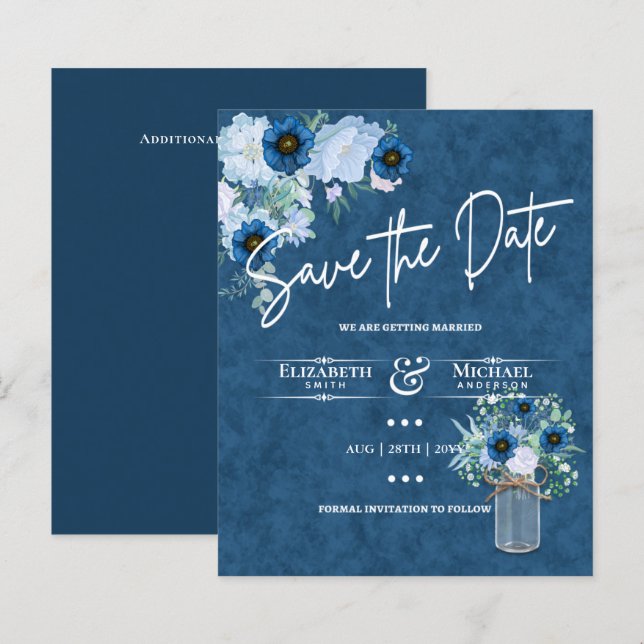 Budget Navy Dusty Blue Floral Rustic Hochzeit (Vorne/Hinten)