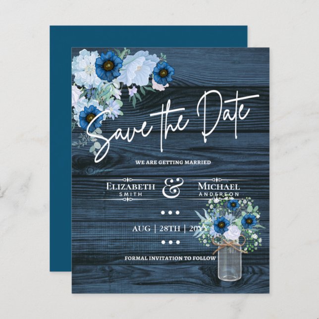 Budget Navy Dusty Blue Floral Rustic Hochzeit (Vorne/Hinten)