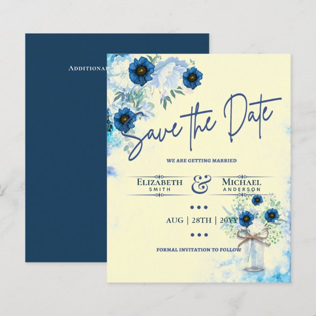 Budget Navy Dusty Blue Floral Rustic Hochzeit (Vorne/Hinten)