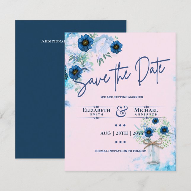 Budget Navy Dusty Blue Floral Rustic Hochzeit (Vorne/Hinten)