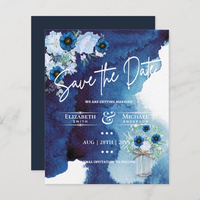 Budget Navy Dusty Blue Floral Rustic Hochzeit (Vorne/Hinten)