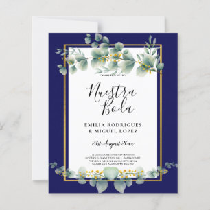 BUDGET NAVY GOLD Eucalyptus Wedding Einladung QR C
