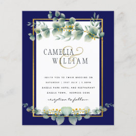 BUDGET NAVY GOLD Eucalyptus Wedding Einladung QR C Flyer