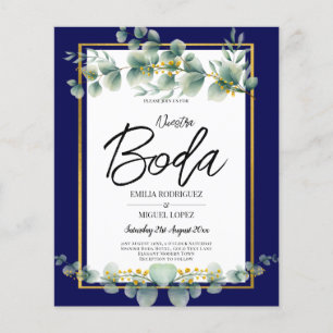 BUDGET NAVY GOLD Eucalyptus Wedding Einladung QR C Flyer