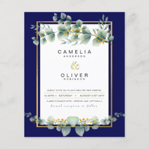 BUDGET NAVY GOLD Eucalyptus Wedding Einladung QR C Flyer