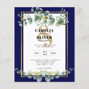 BUDGET NAVY GOLD Eucalyptus Wedding Einladung QR C Flyer