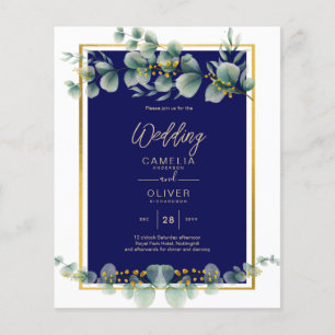 BUDGET NAVY GOLD Eucalyptus Wedding Einladung QR C Flyer