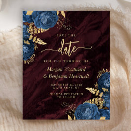 Budget Navy Gold Floral Burgundi Save the Date