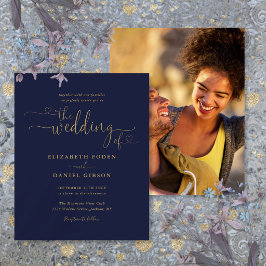 Budget Navy Gold Heart Script Foto Einladung