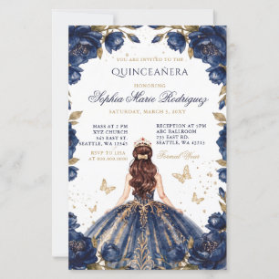Budget Navy Gold Prinzessin Floral Tiara Quinceañe