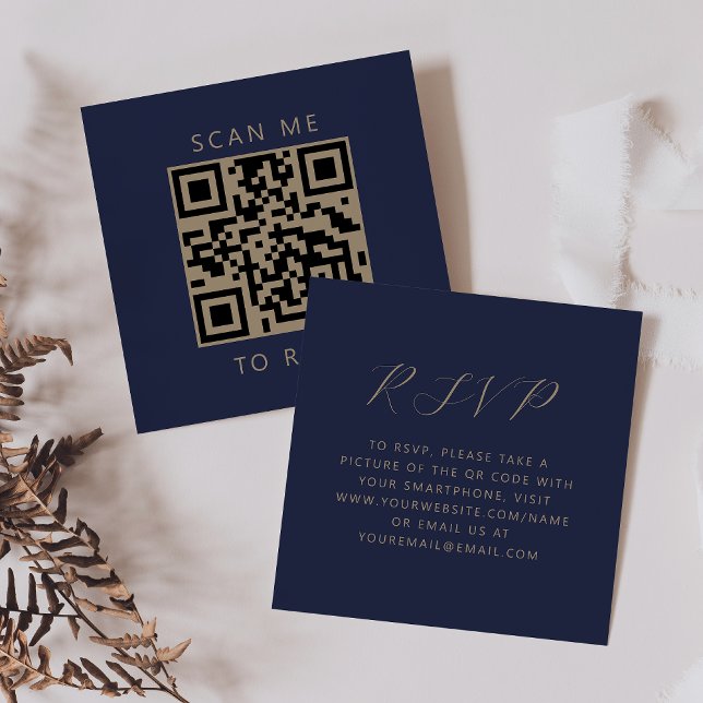 Budget Navy Gold Script Wedding QR Code UAWG Begleitkarte (Von Creator hochgeladen)