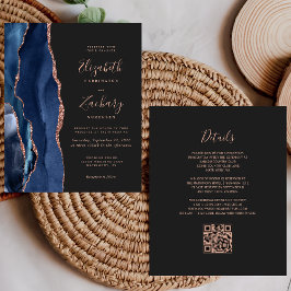 Budget Navy Rose Gold Agate Dark QR Code Hochzeit