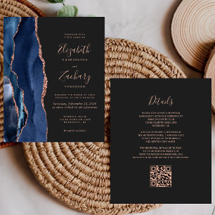 Budget Navy Rose Gold Agate Dark QR Code Hochzeit