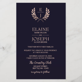 Budget Navy Rose Gold Monogram Wedding Einladungen