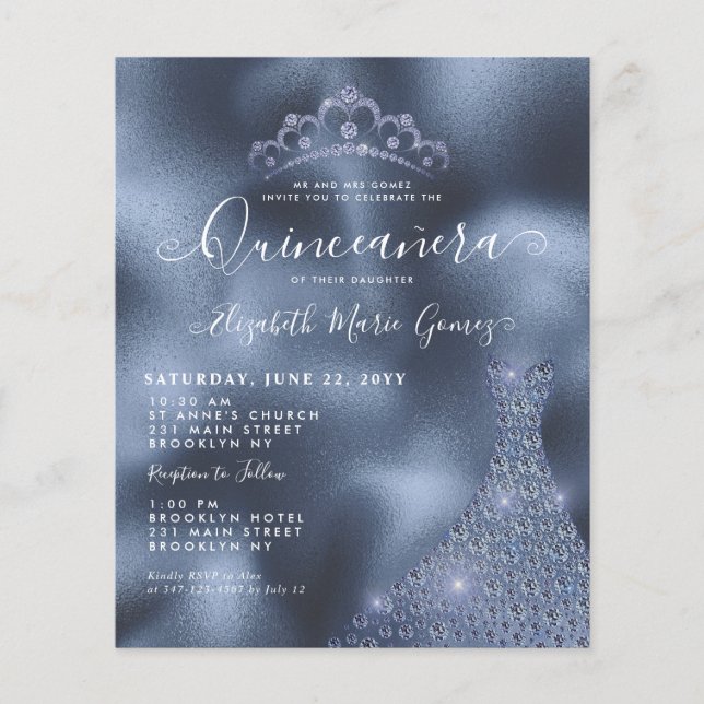 Budget Navy Royal Blue Diamond Tiara Quinceanera (Vorderseite)