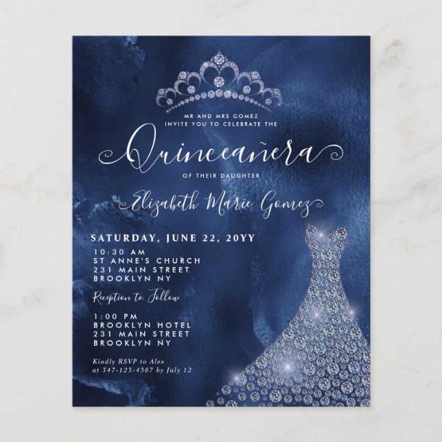 Budget Navy Royal Blue Diamond Tiara Quinceanera (Vorderseite)