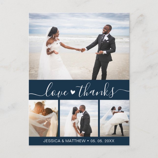 Budget Navy Script Pic Hochzeit Danke Postkarte (Vorderseite)
