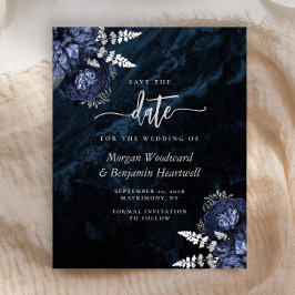 Budget Navy Silber Blumen Hochzeit Save the Date