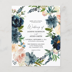 Budget Navy Staubblau und Rosa Hauch Hochzeitsflye Flyer