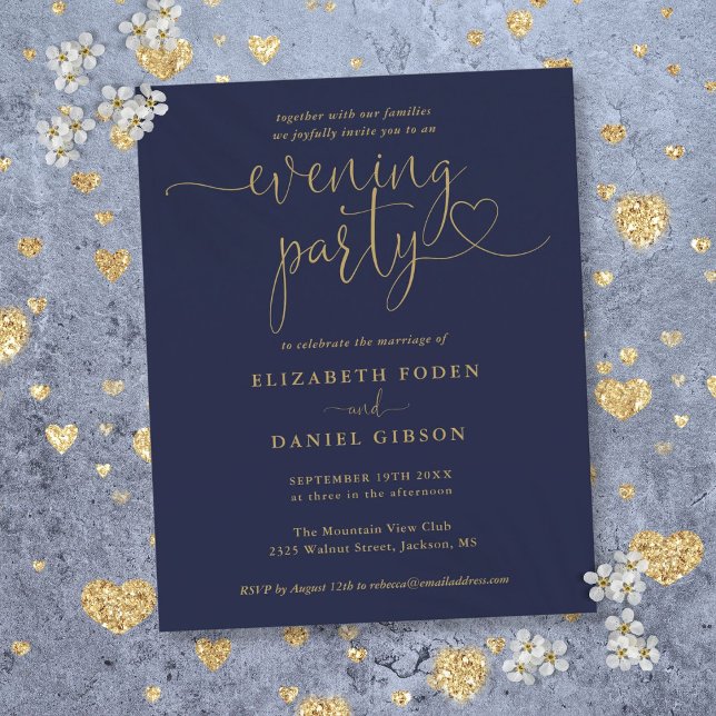 Budget Navy und Gold Abend Party Hochzeit Einladun (Budget Navy And Gold Evening Party Wedding Invite)