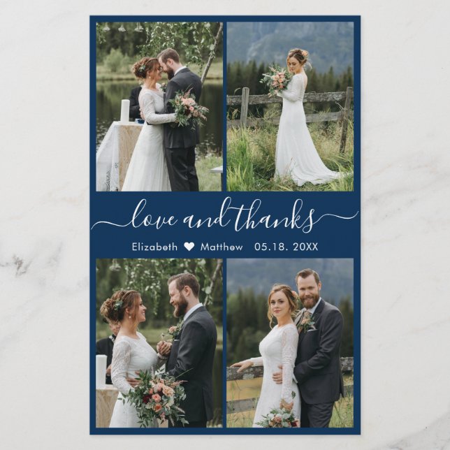 Budget Navy White Collage Hochzeit Danke Flyer (Vorne)