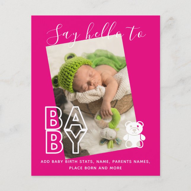 BUDGET Neue Baby FOTO Cards - Moderner Fun Girl Bo (Vorderseite)