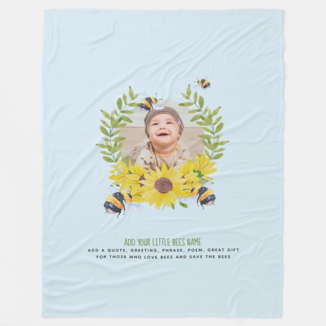 BUDGET New Baby FOTO gibt Sonnenblumen Bienen Fleecedecke (Vorderseite)