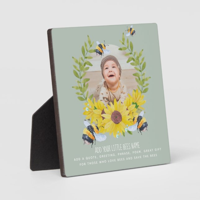 BUDGET New Baby FOTO gibt Sonnenblumen Bienen GRÜN Fotoplatte (Vorderseite)