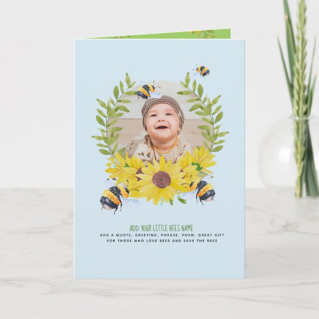 BUDGET New Baby FOTO gibt Sonnenblumen Bienen Karte (Vorderseite)