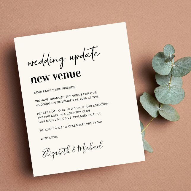 Budget New Venue Cream Wedding Ankündigung (Von Creator hochgeladen)